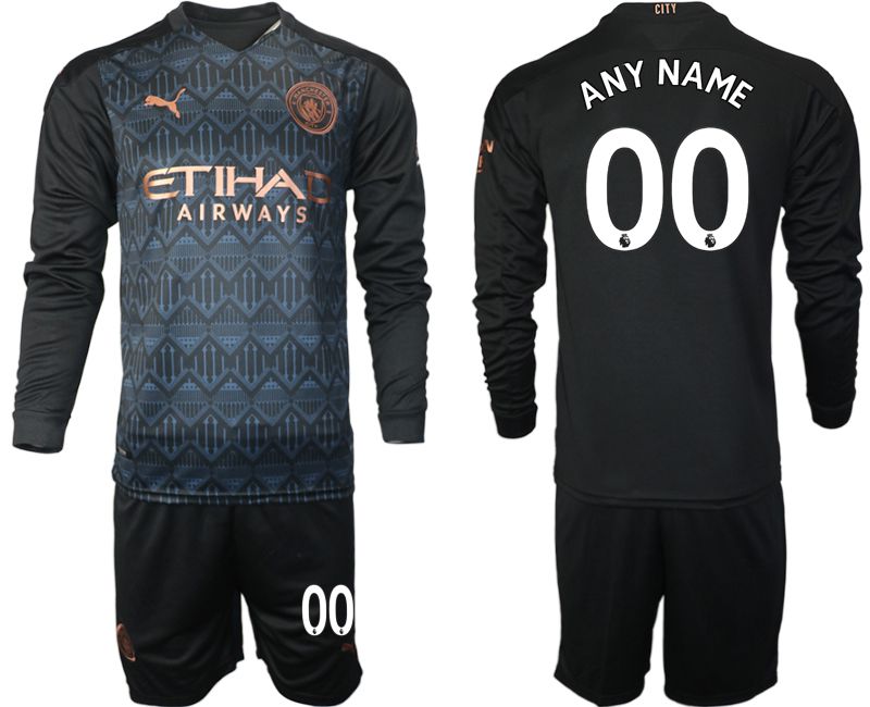 Men 2020-2021 club Manchester city home long sleeve customized black Soccer Jerseys->manchester city jersey->Soccer Club Jersey